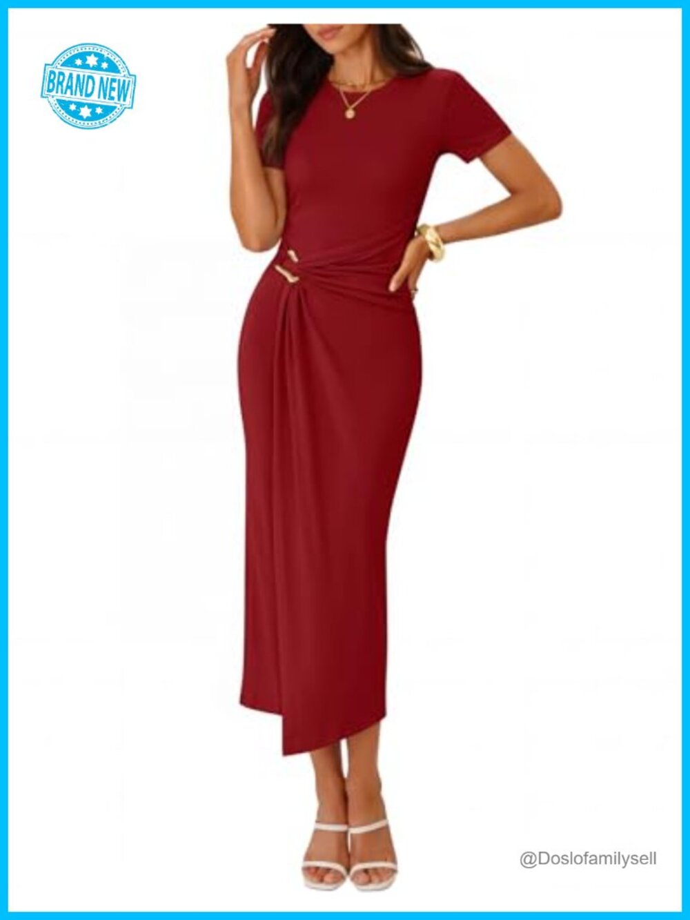 ZESICA Summer Short Sleeve Wrap Cocktail Midi Dress